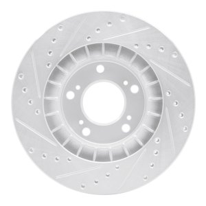 Honda S2000 Brake Rotor (1) - Front Right - R1 Concepts - Drilled & Slotted - Silver - `00-`09